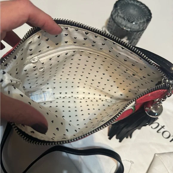 BRIGHTON Love Dove Canvas Crossbody Bag Tassel Red Bird - Picture 6 of 10